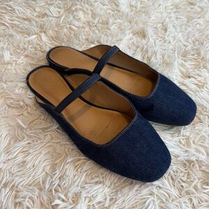 Madewell The Greta Ballet Flat Mule Denim Mary Jane Elastic Strap Blue 8